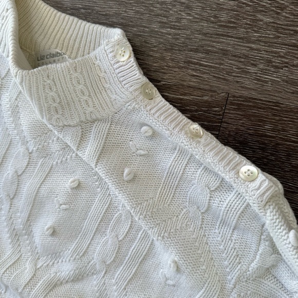 Vintage Liz Claiborne White Cotton Cable Knit Mock Neck Sweater with Buttons - Picture 5 of 5